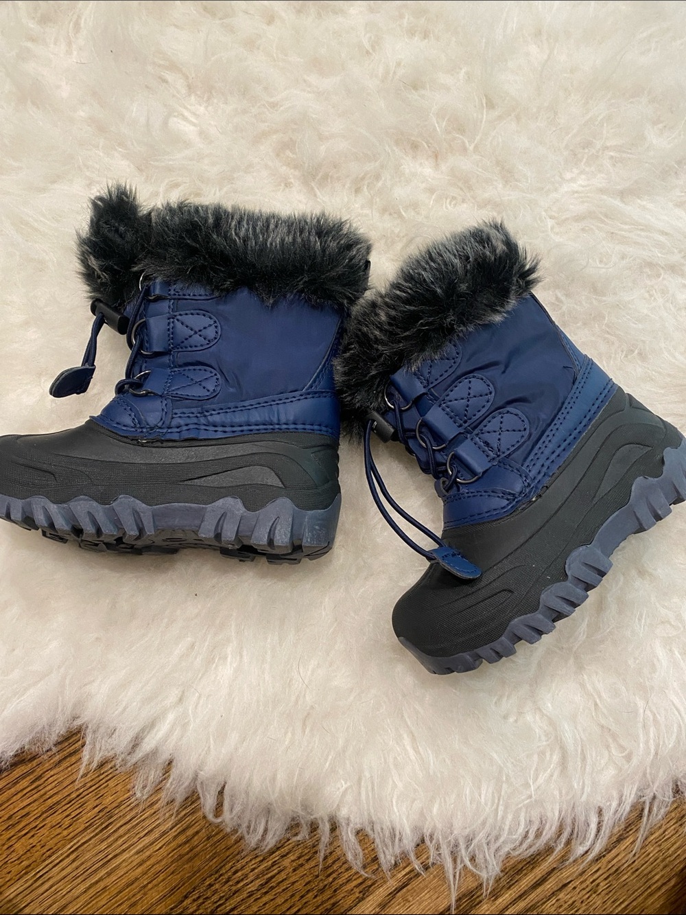 Kids Waterproof Snow Boots with Faux Fur Trim - Navy